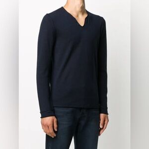 ZADIG & VOLTAIRE Navy Merino Wool V-Neck Sweater Parisian Chic Luxe Knit Large